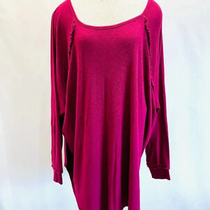 NWT LAUREN CONRAD Women Long Sleeve Pullover Scoop Neck Red Shirt Plus Size 3X